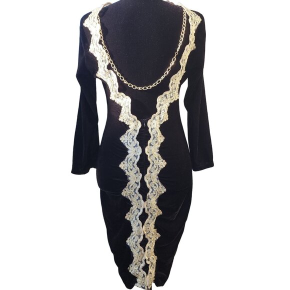 Wow Luxurious Embroidery Velvet Lace Gold Chain Party Prom Runway Designer Dress - Picture 3 of 16